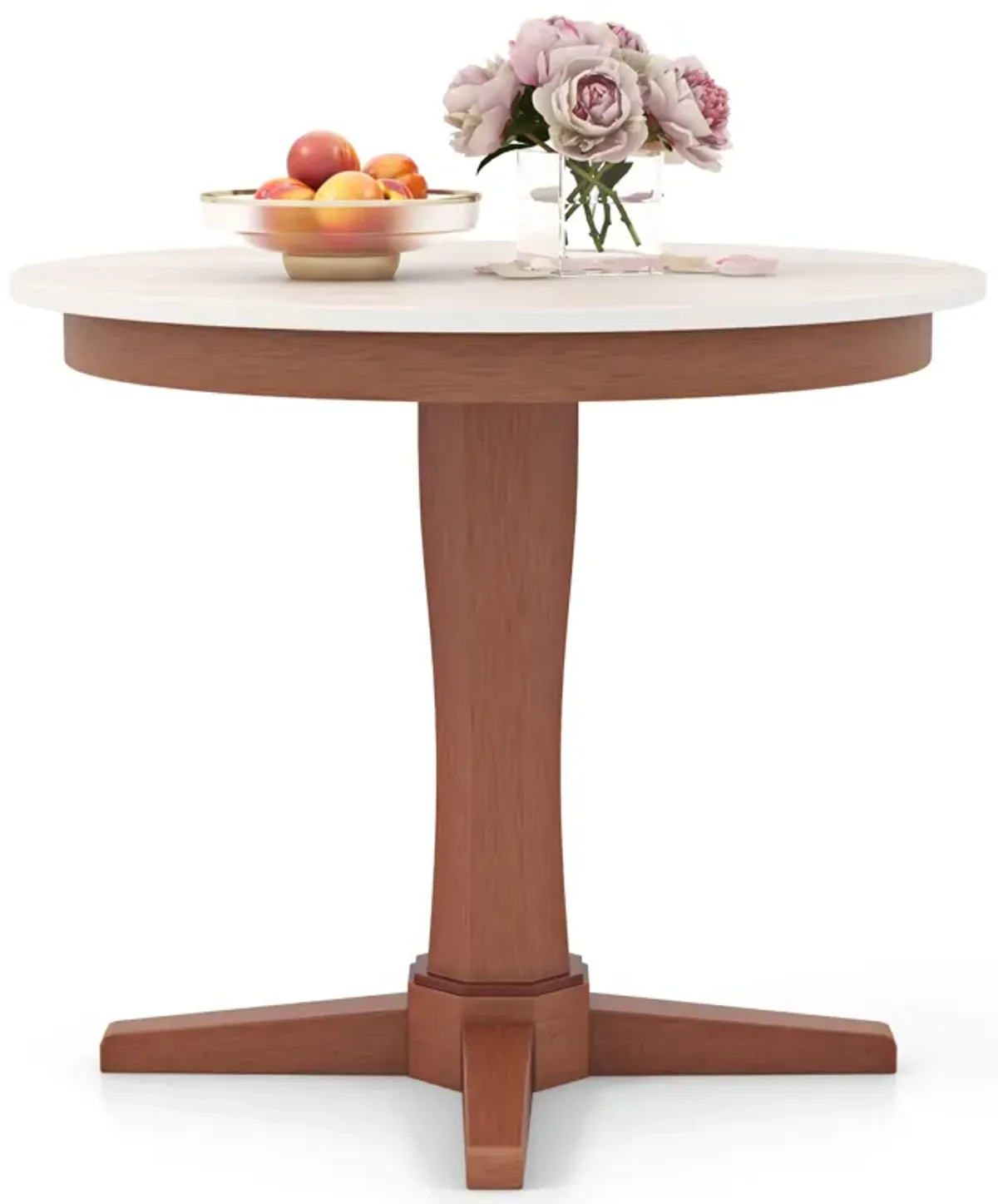 35 Inches Wooden Round Dining Table with Pedestal Base