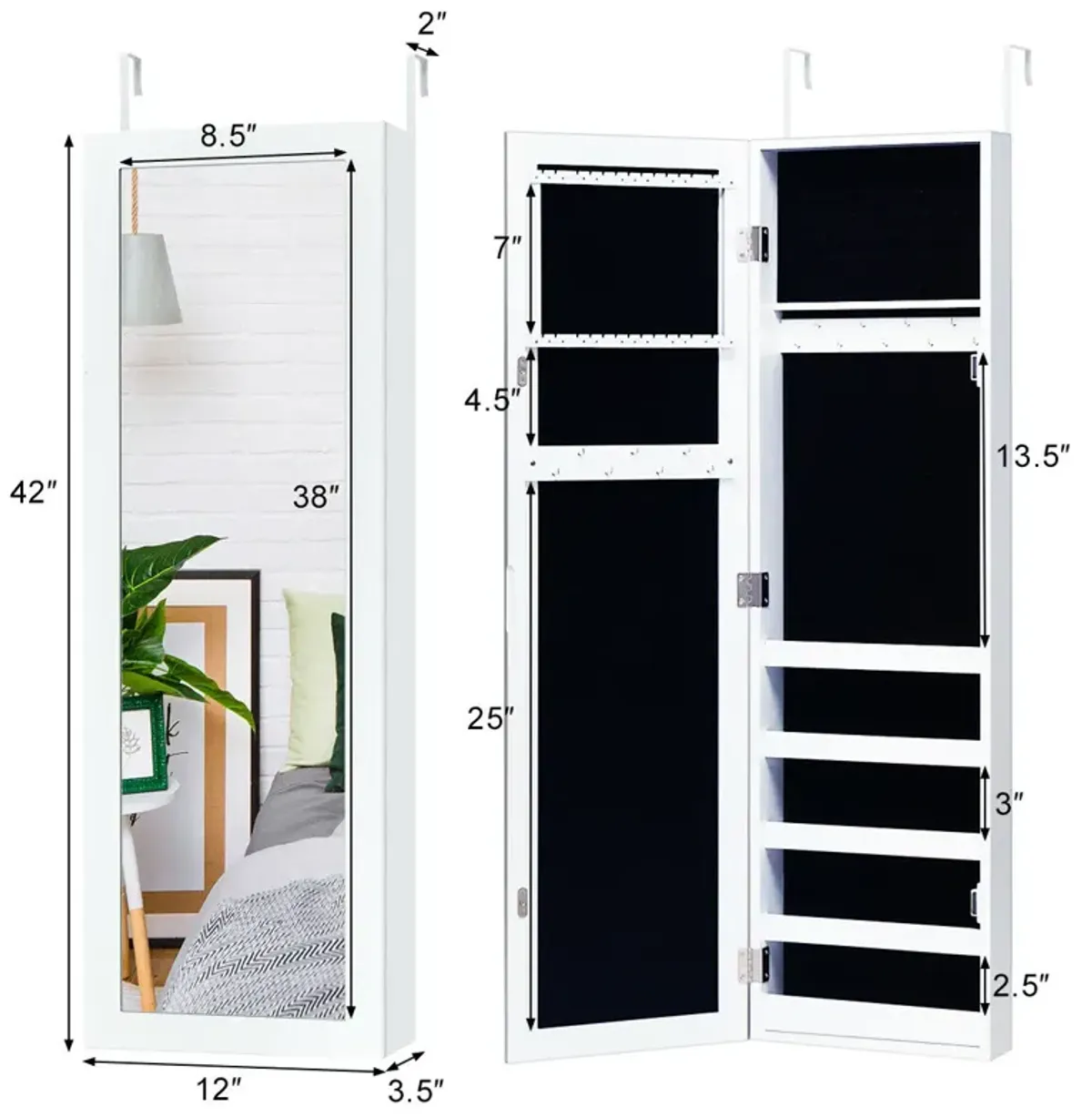 Door and Wall Mounted Armoire Jewelry Cabinet with Full-Length Mirror