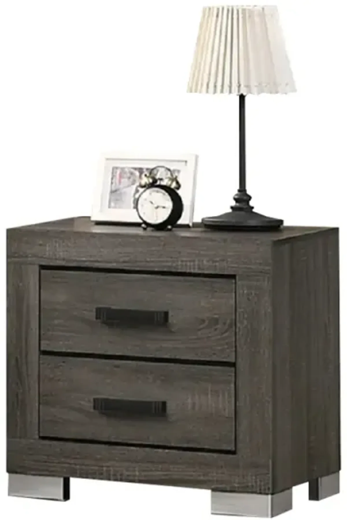 2 Drawers Wood Nightstand With Handles