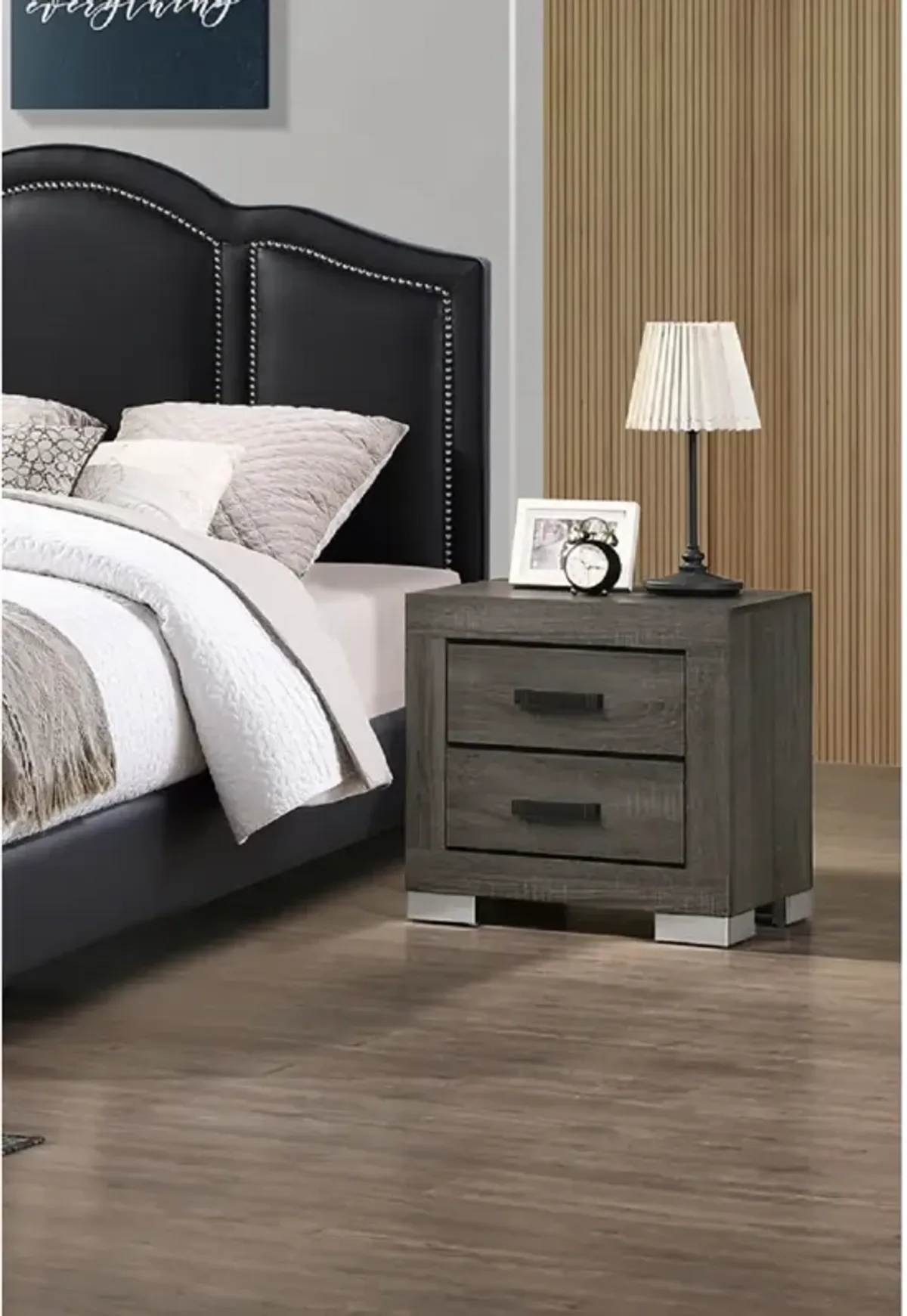 2 Drawers Wood Nightstand With Handles