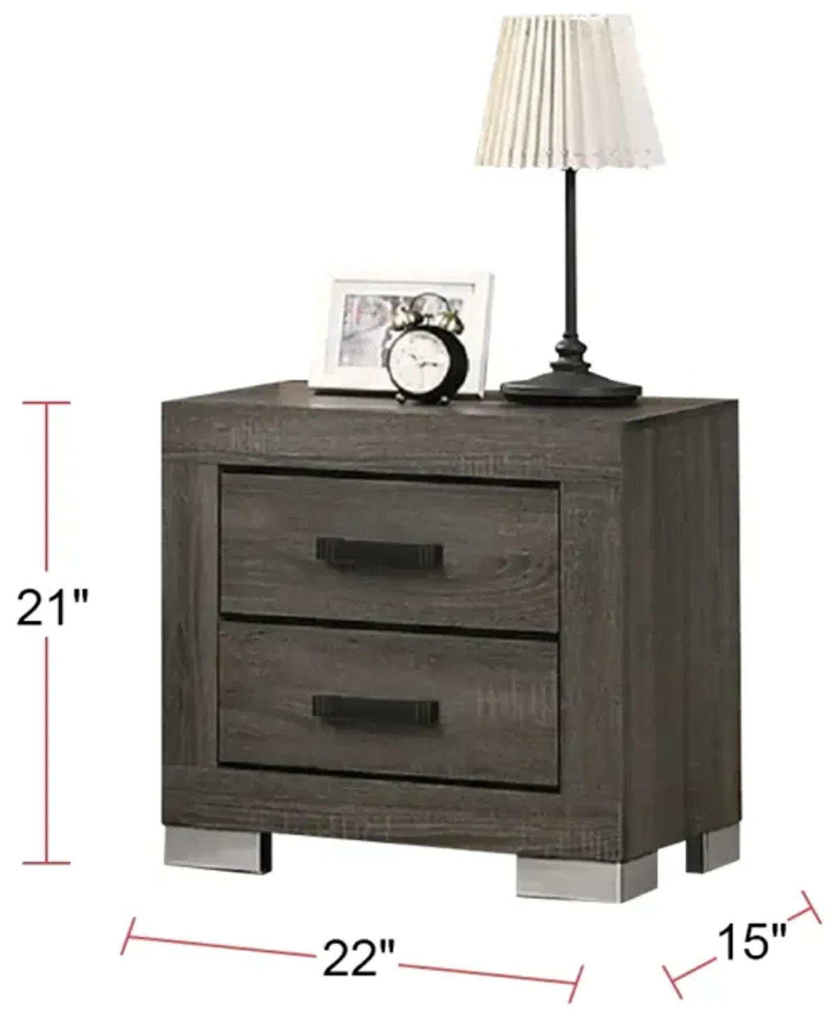 2 Drawers Wood Nightstand With Handles