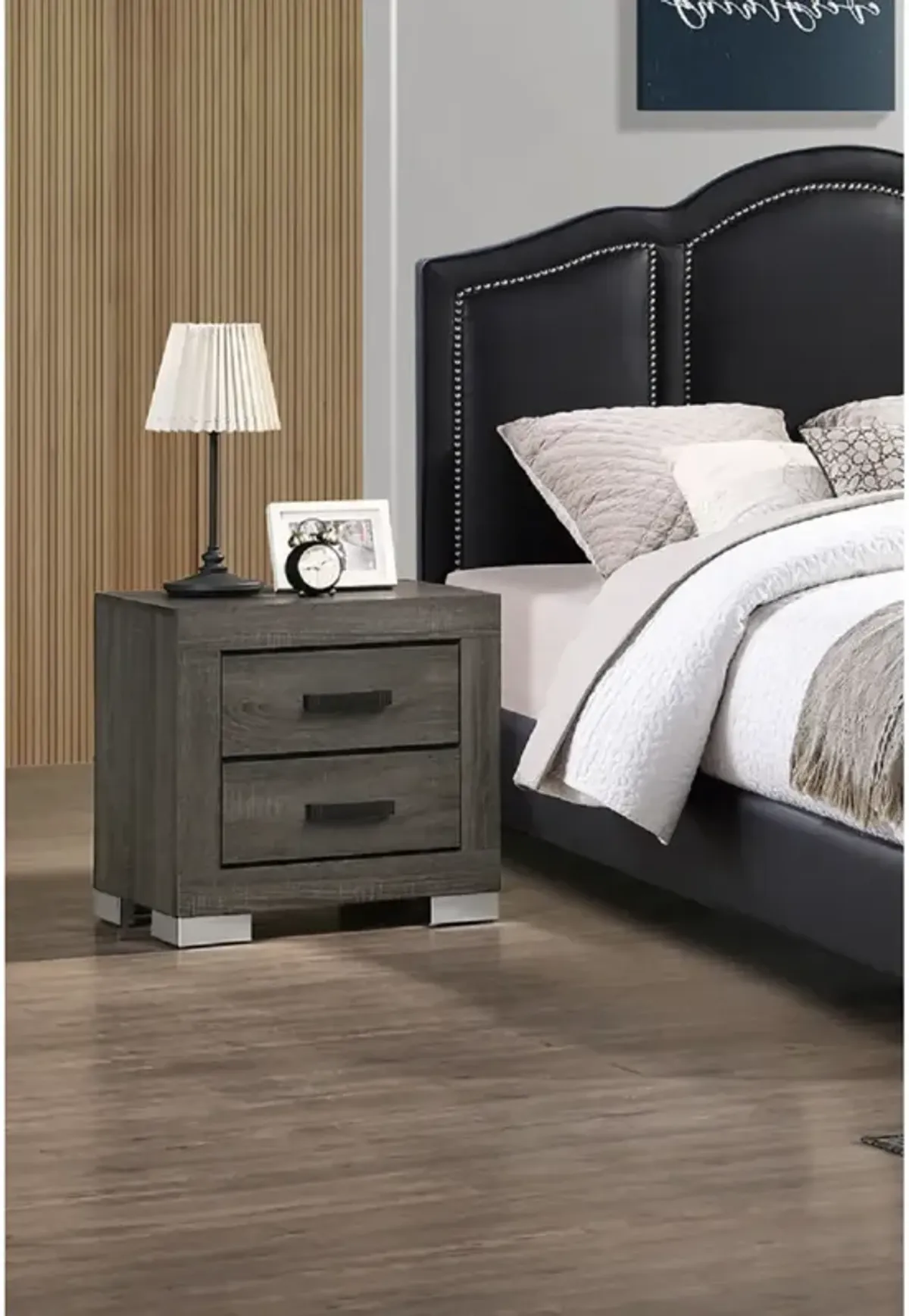 2 Drawers Wood Nightstand With Handles