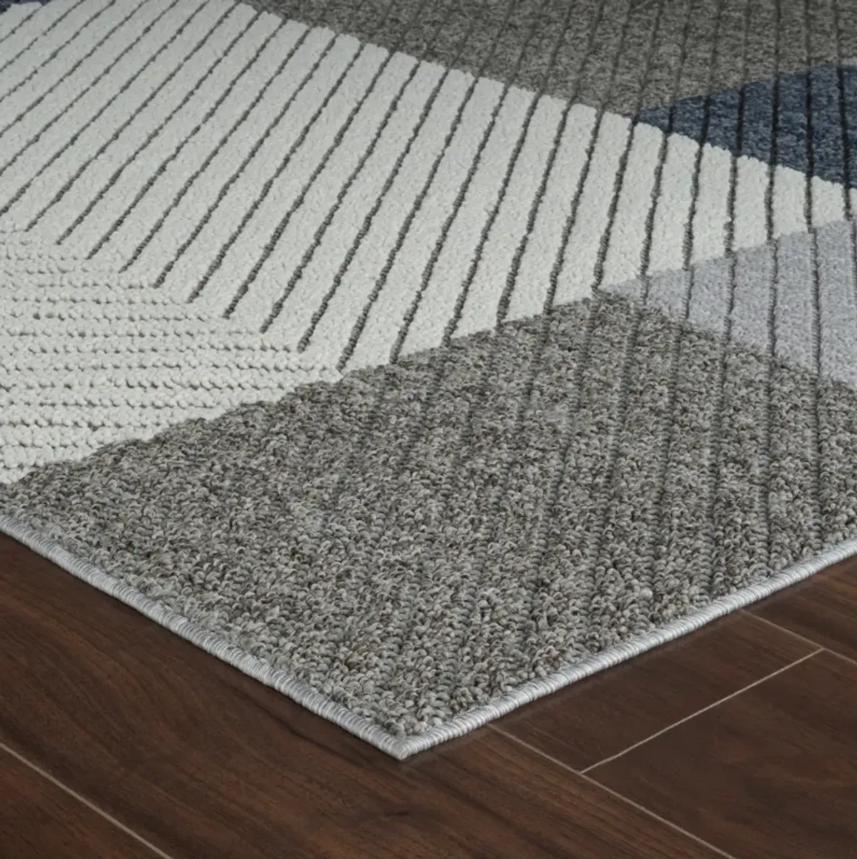 Hogar Abstract Geometric Grey Blue Indoor Outdoor Jute Area Rug