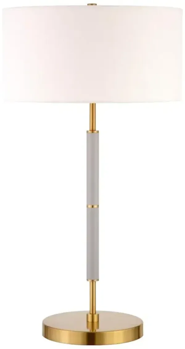 Hivvago 25" Gray and Gold Metal Two Light Table Lamp With White Drum Shade