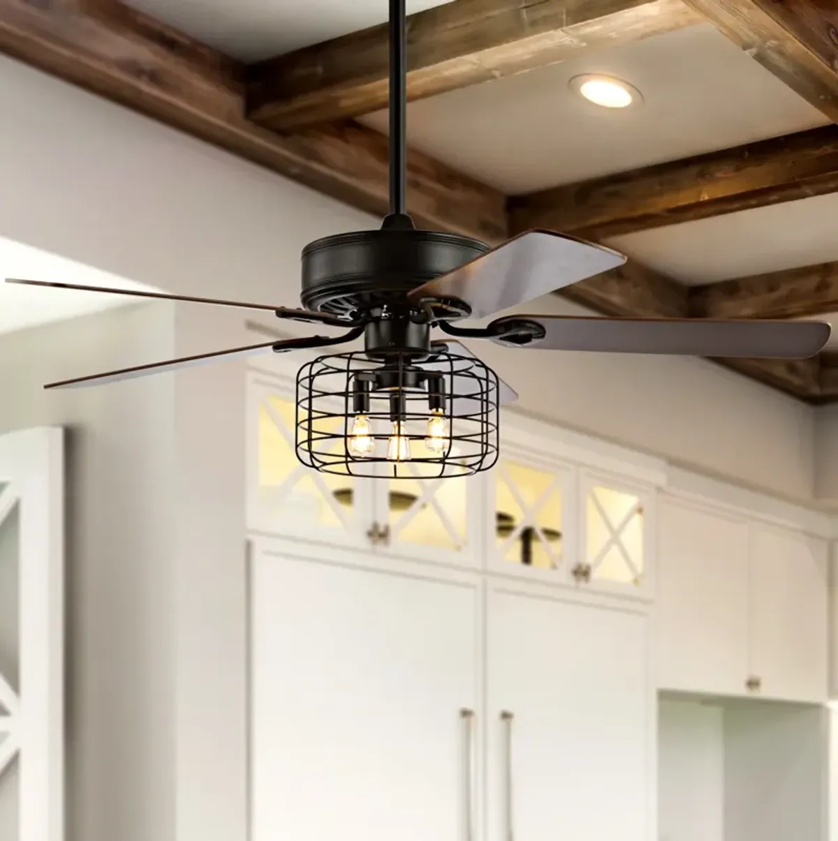 Asher 3-Light Industrial Metal/Wood LED Ceiling Fan With Remote