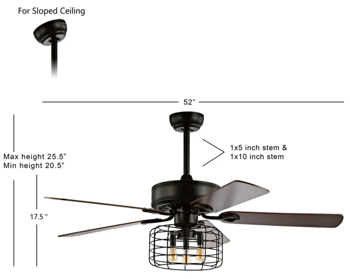 Asher 3-Light Industrial Metal/Wood LED Ceiling Fan With Remote