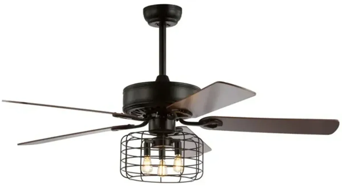 Asher 3-Light Industrial Metal/Wood LED Ceiling Fan With Remote