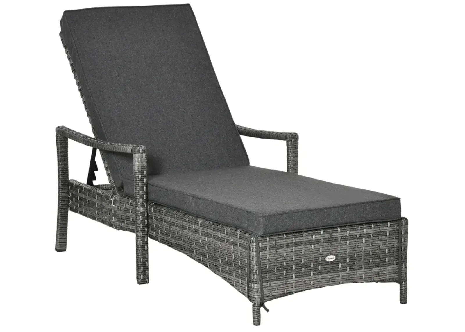 Dark Gray Patio Lounger: Wicker Chair with Adjustable Backrest