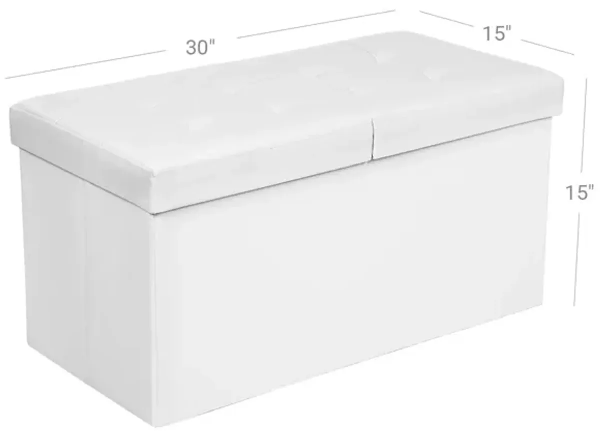 30-Inch Folding Storage Ottoman Bench with Flipping Lid - Faux Leather Storage Chest Footstool