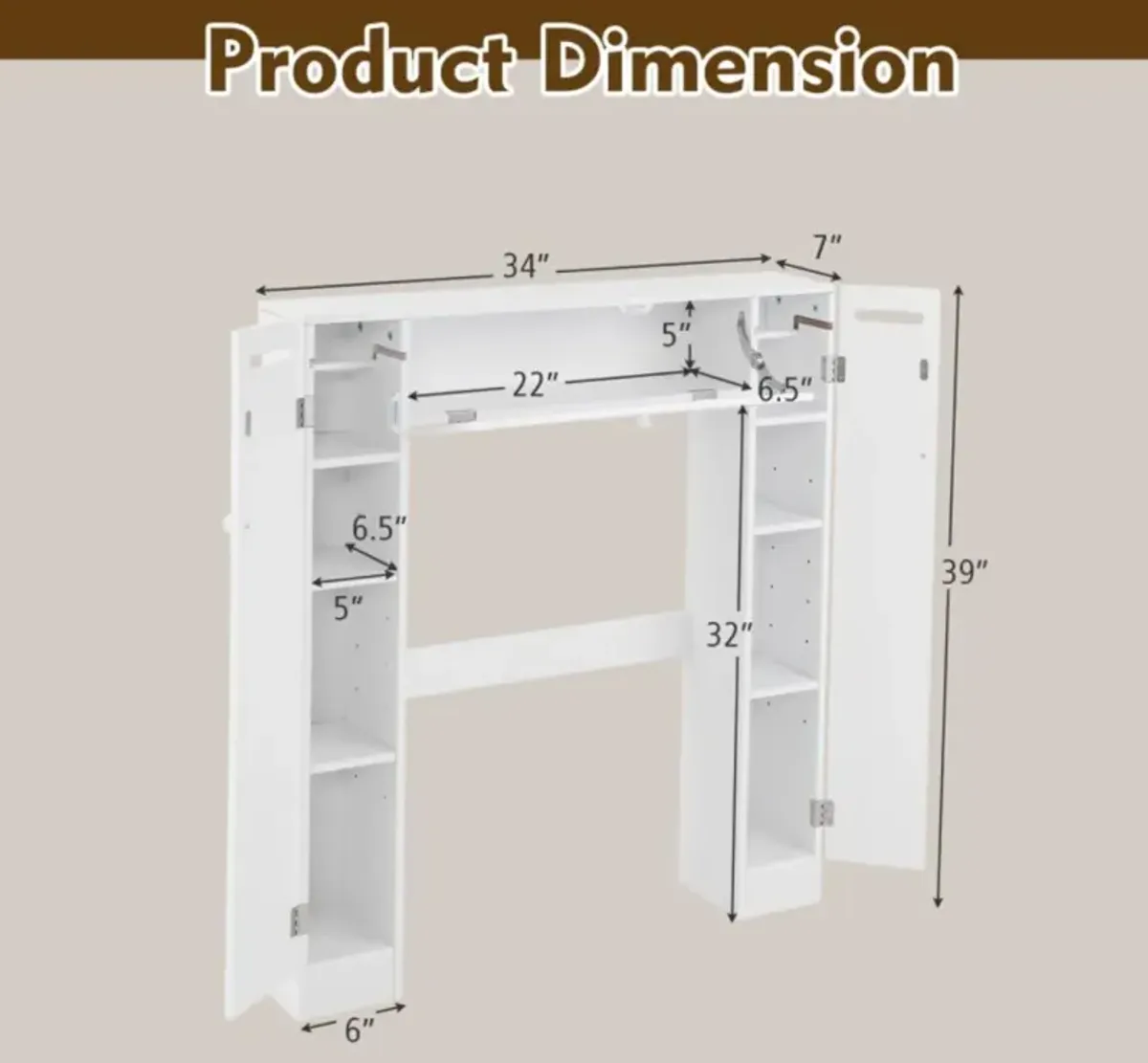 Hivvago Over The Toilet Bathroom Cabinet with Adjustable Shelves and Paper Holder