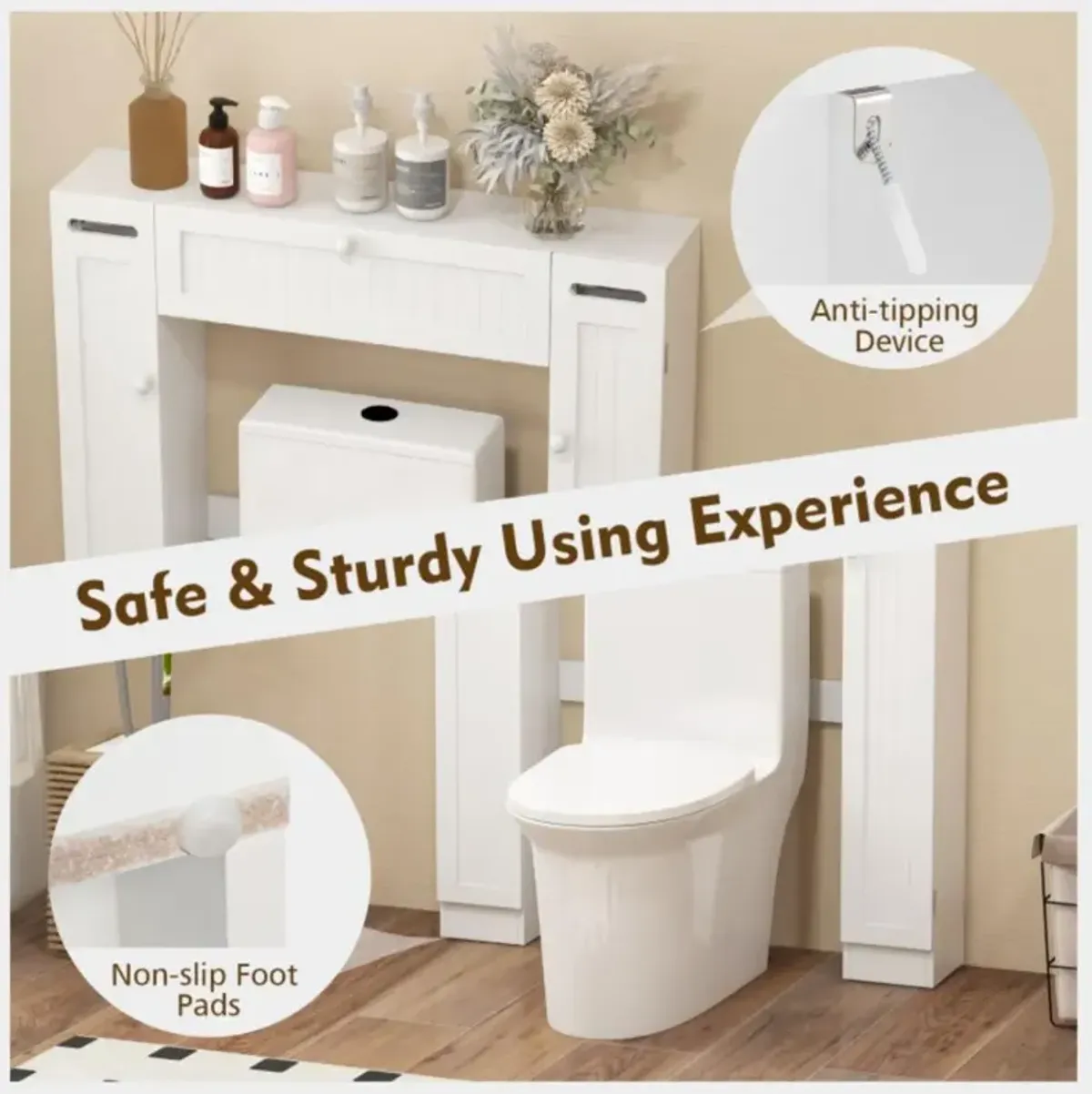 Hivvago Over The Toilet Bathroom Cabinet with Adjustable Shelves and Paper Holder