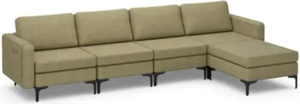 Hivvago Modular L-shaped Sectional Sofa with Reversible Ottoman and 2 USB Ports