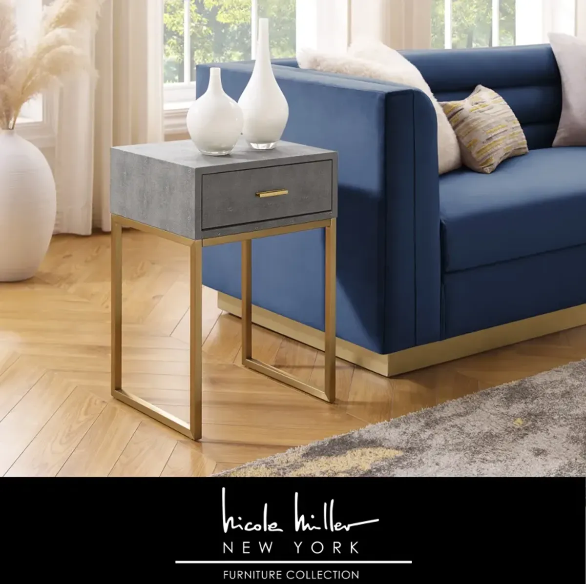 Nicole Miller Taha Faux Shagreen End Table