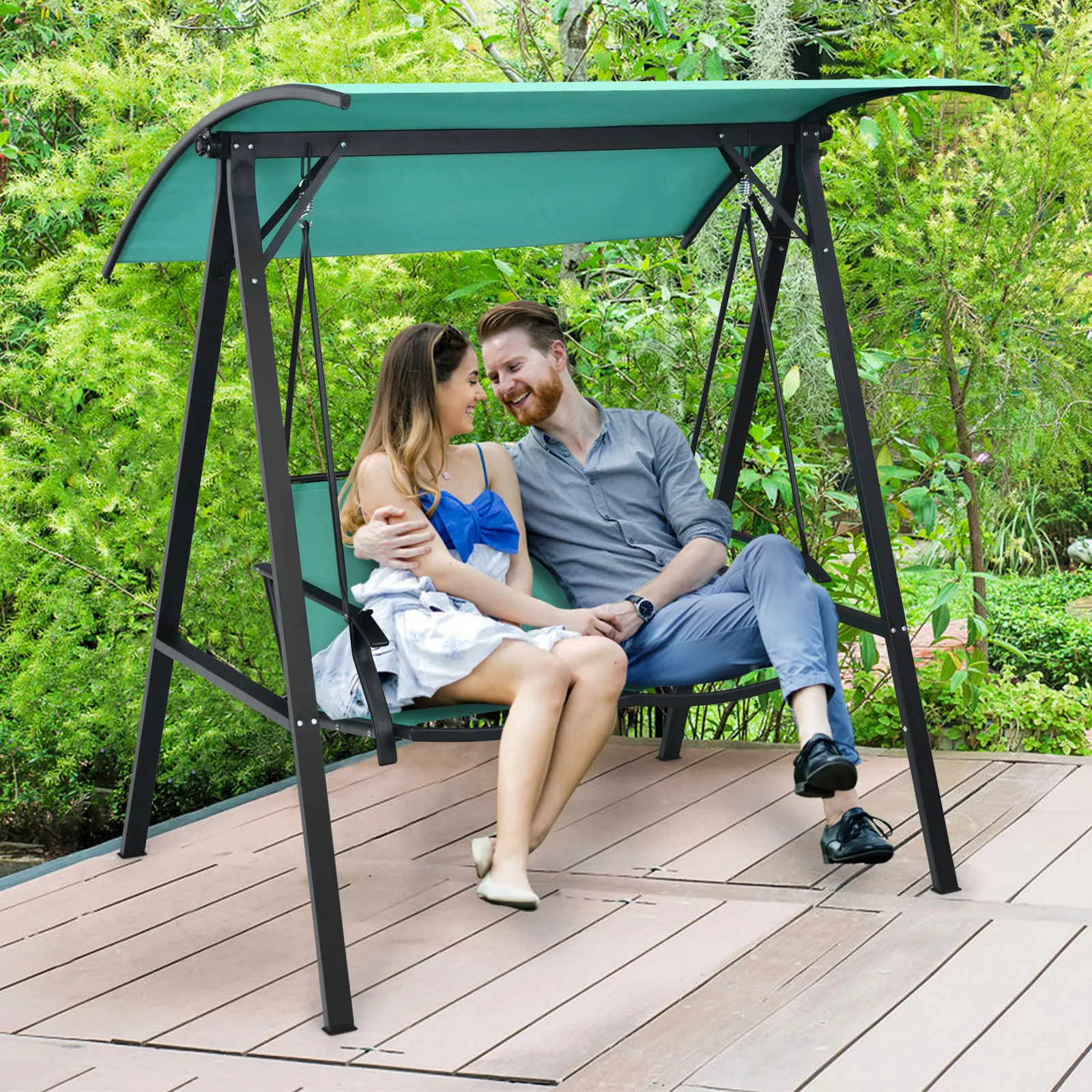 2 Person Patio Swing with Weather Resistant Glider and Adjustable Canopy