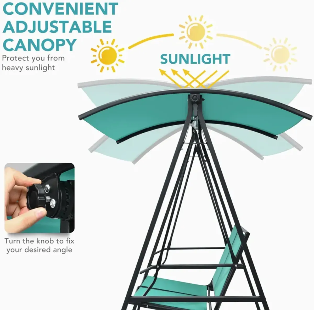 2 Person Patio Swing with Weather Resistant Glider and Adjustable Canopy