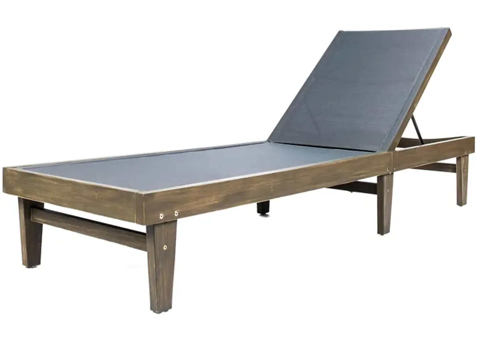 Liam Outdoor Chaise Lounger, 78 Inch Mesh Seat, Dark Gray Acacia Wood Frame