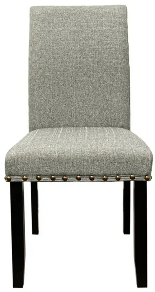 Sie 25 Inch Dining Chair, Nailhead Trim, Padded Gray Upholstery, Black Wood - Benzara