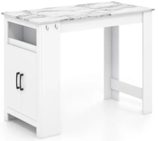 Hivvago Bar Table Faux Marble Pub Table with 7 Hanging Hooks Compartment