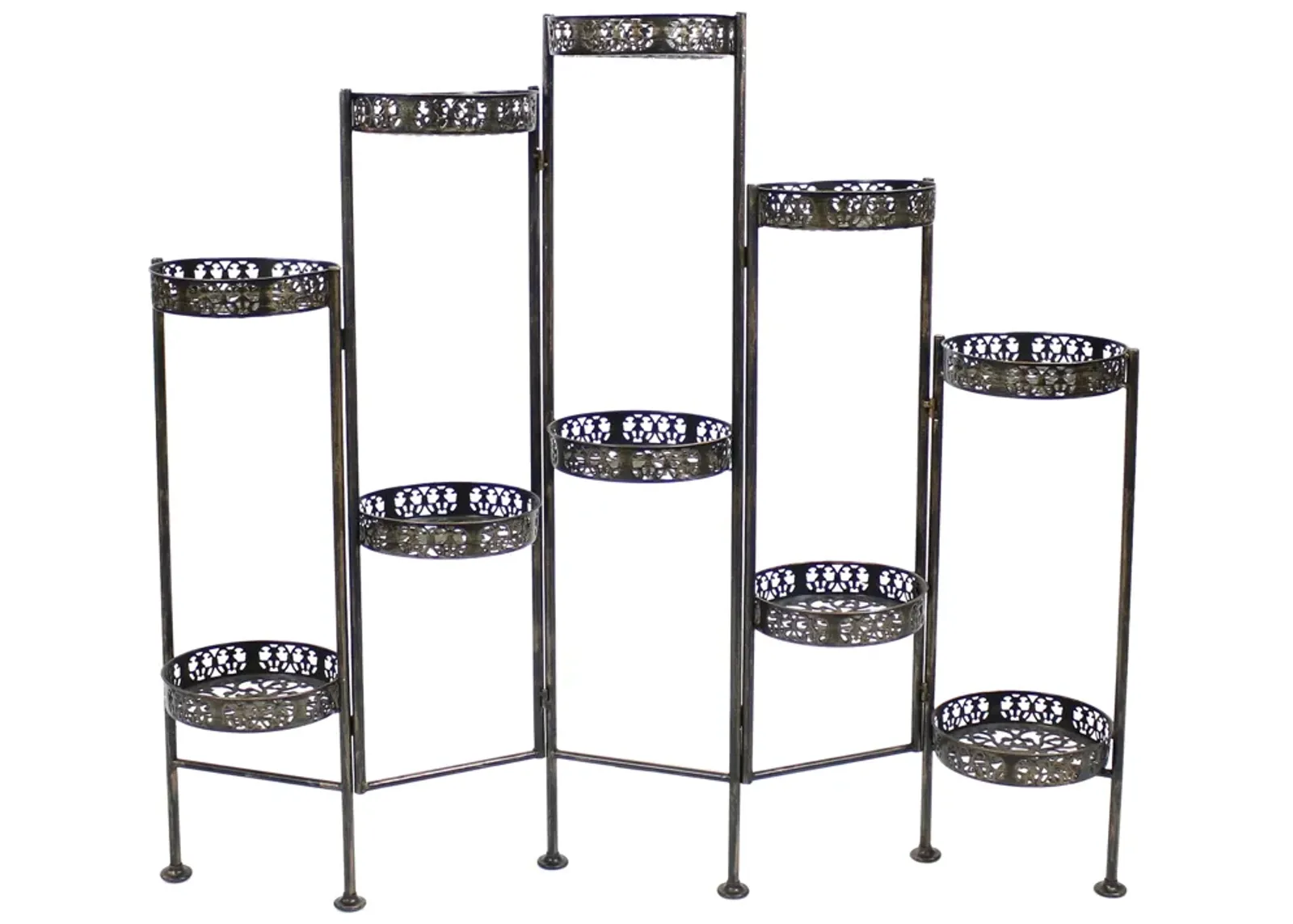 Sunnydaze Bronze Steel 10-Tier Staggered Folding Plant Stand - 46.5 in