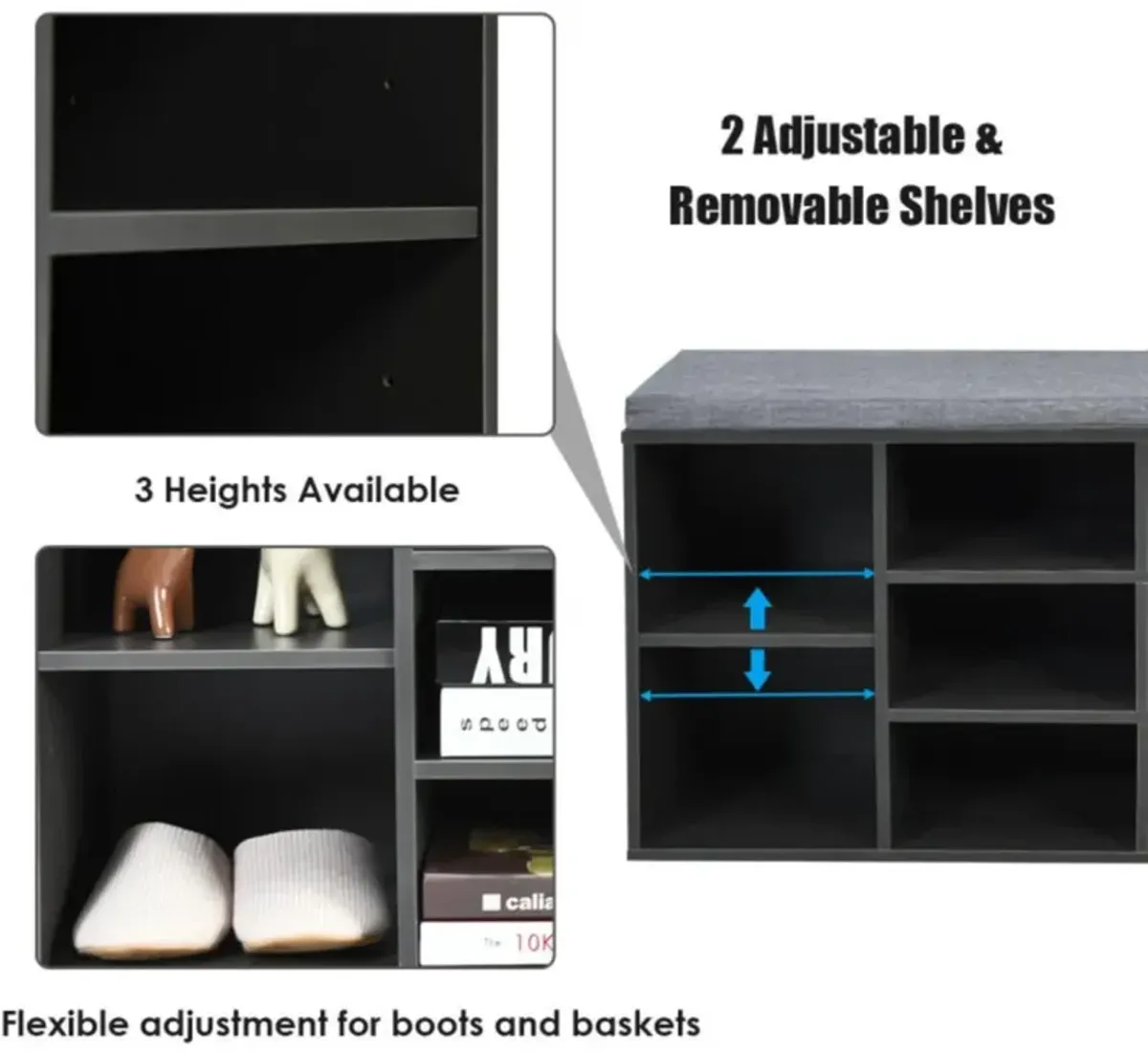 Hivvago 10-Cube Organizer Shoe Storage Bench with Cushion for Entryway