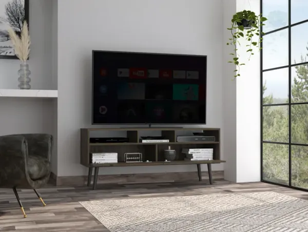 Streamdale New Haven 2-Drawer 3-Shelf TV Stand Dark Walnut