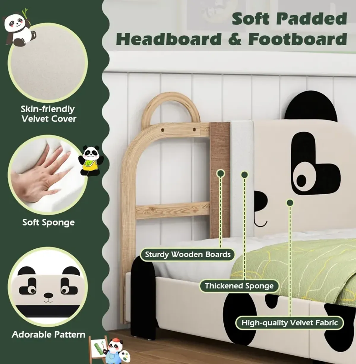 Twin Size Kids Bed with Cute Panda Headboard