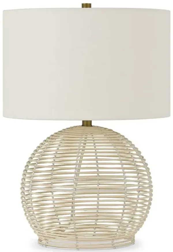 Hivvago 21" Natural Rattan Table Lamp With White Drum Shade