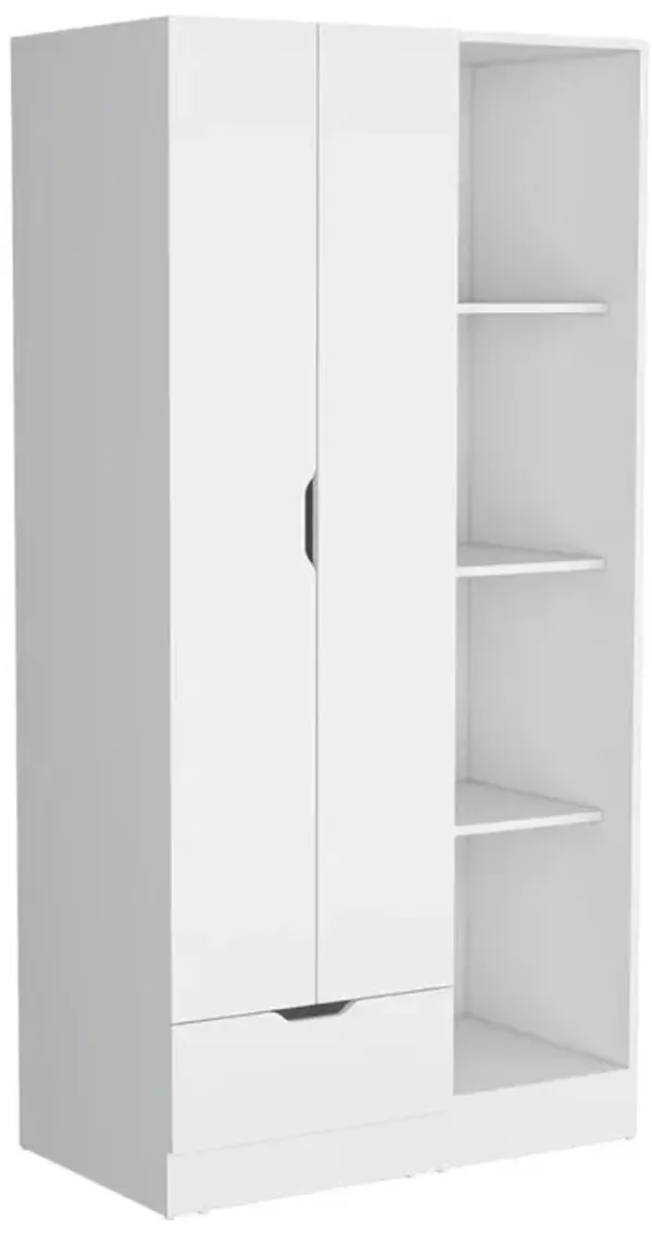 Toccoa Armoire with 1-Drawer and 4-Tier Open Shelves, White