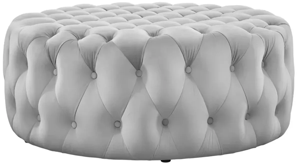 Amour Tufted Button Large Round Performance Velvet Ottoman