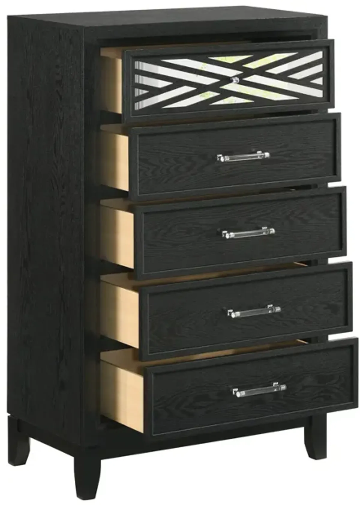 Kira 50 Inch Tall Dresser Chest, 5 Dovetail Drawers, Black Rubberwood - Benzara