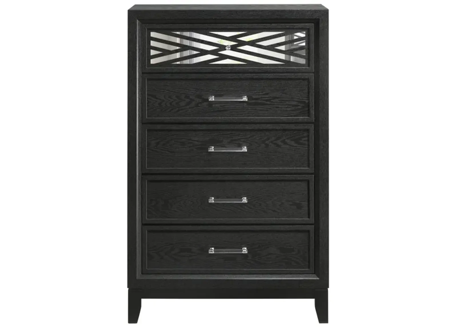 Kira 50 Inch Tall Dresser Chest, 5 Dovetail Drawers, Black Rubberwood - Benzara