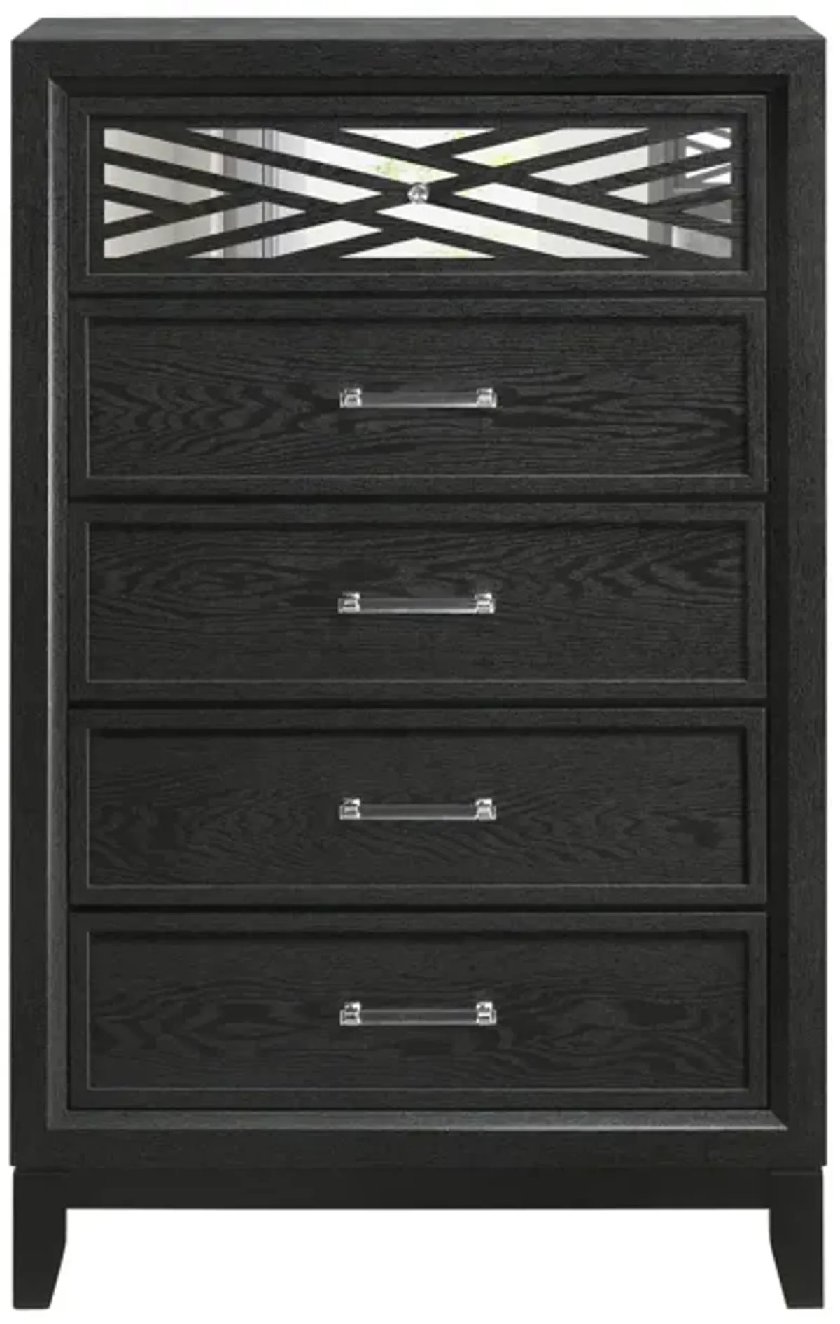 Kira 50 Inch Tall Dresser Chest, 5 Dovetail Drawers, Black Rubberwood - Benzara