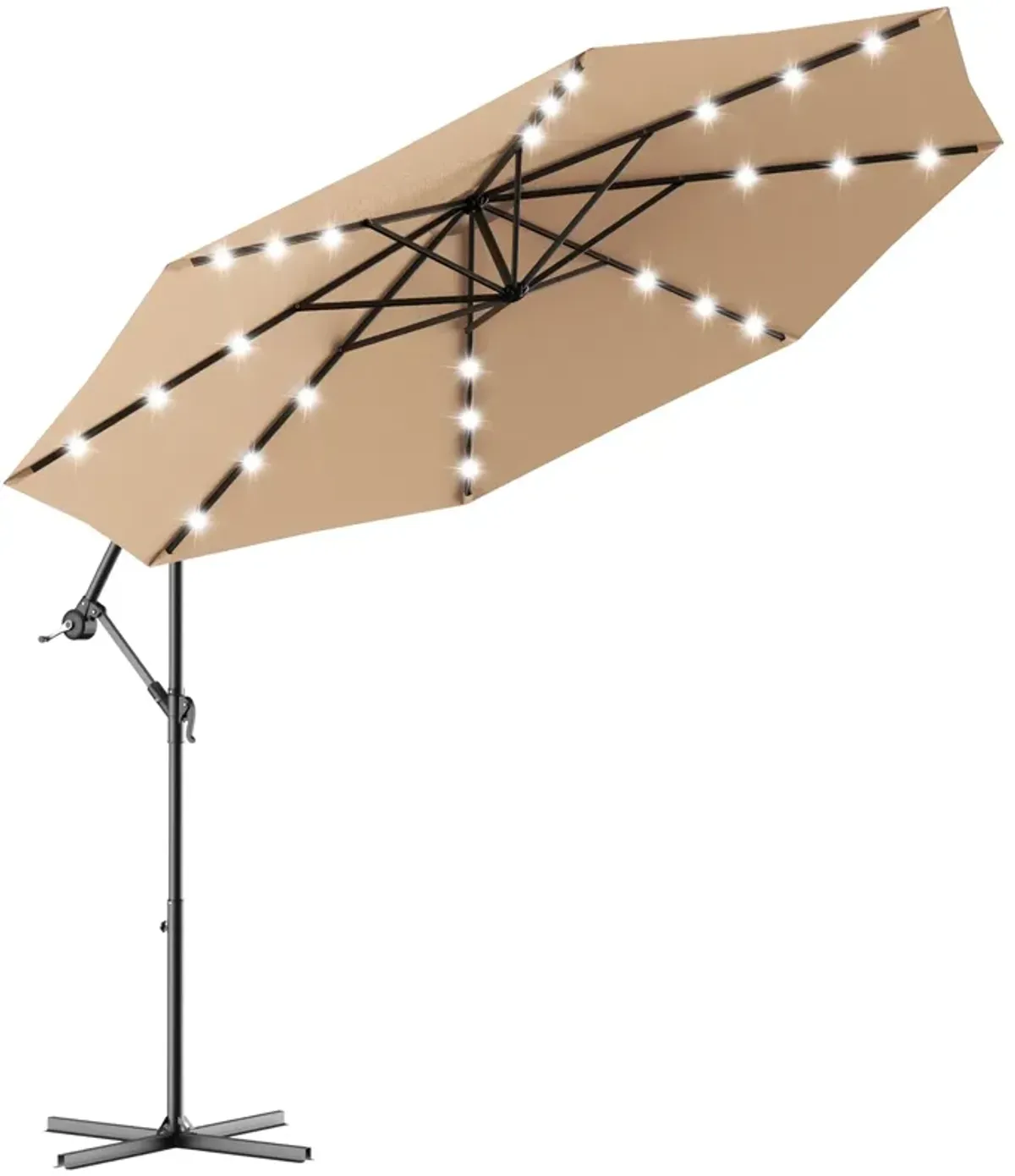 10 Feet Patio Hanging Solar LED Umbrella Sun Shade with Cross Base