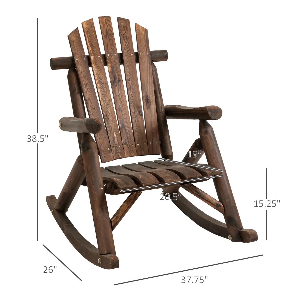 Carbonized Porch Rocker: Wooden Adirondack Chair with Rustic Log Design