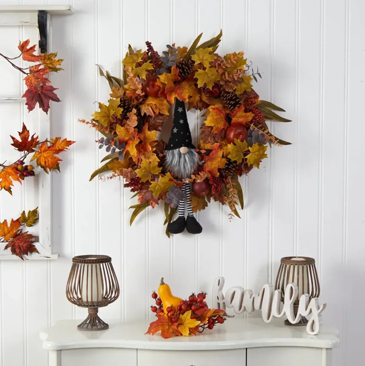 HomPlanti 28" Harvest Fall Gmone Artificial Autumn Wreath