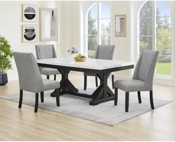 Best Quality Furniture 5Pc Fuax Marble Top Dining Set With 4 Gray Side Chairs