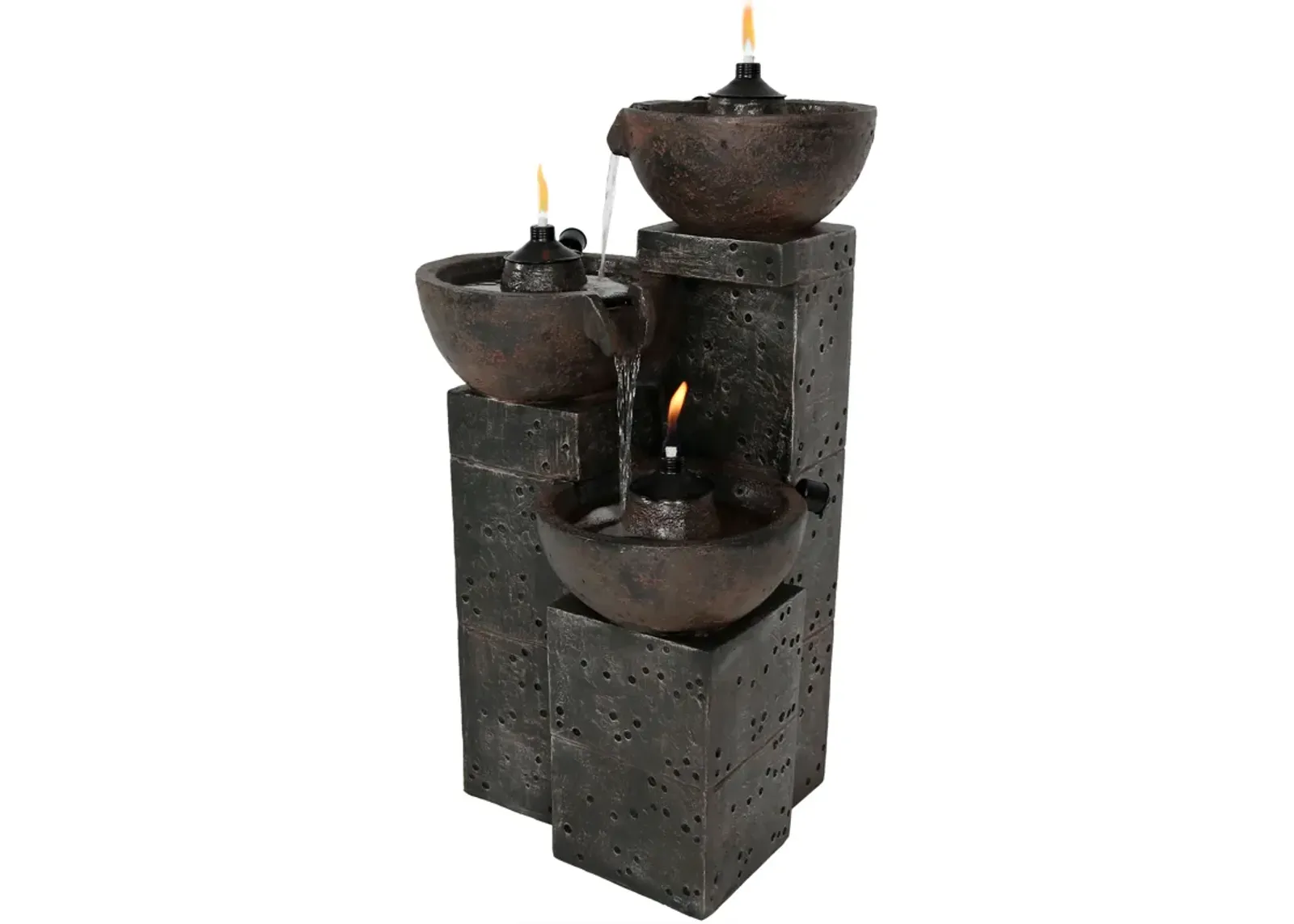 Sunnydaze 3-Tier Polyresin Burning Bowls Fire and Water Fountain - 34 in