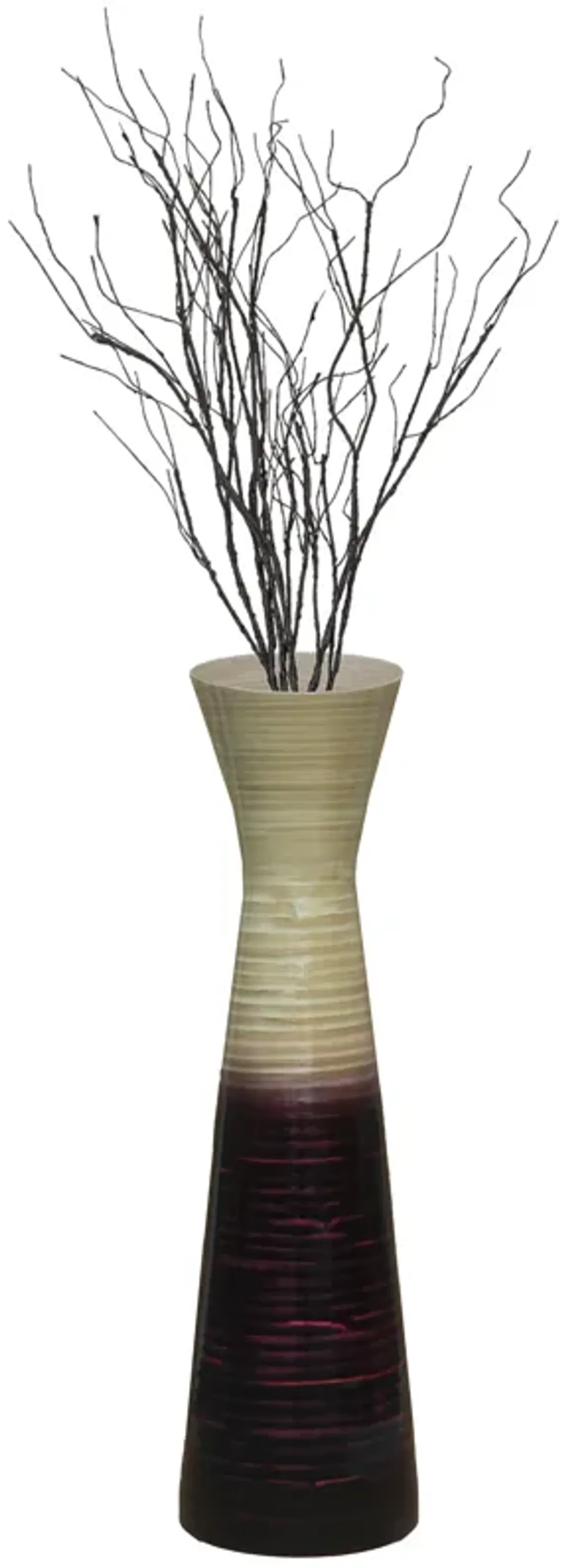 Uniquewise 27" Elegant Bamboo Floor Vase with Hourglass Design Ideal for Silk Plants Dried Branches or Long Stem Flowers - Perfect for Dining Room Living Room Entryway or Home Office Decor, Purple