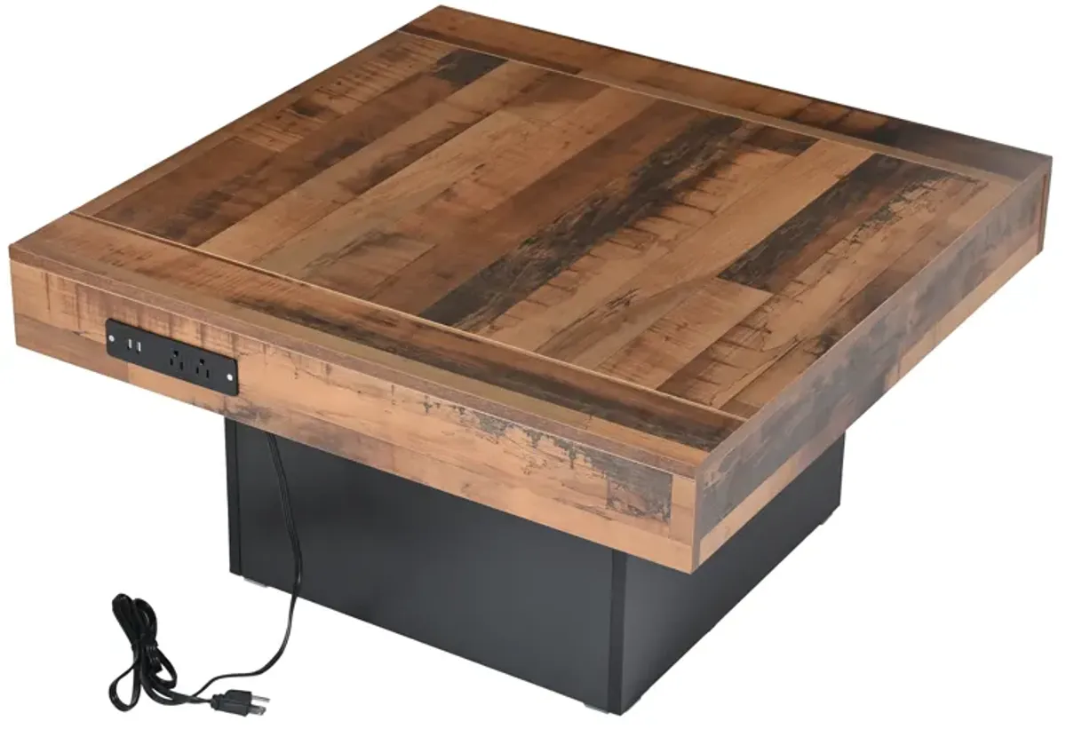 Merax Farmhouse Coffee Table with 2 USB Ports and LED Light