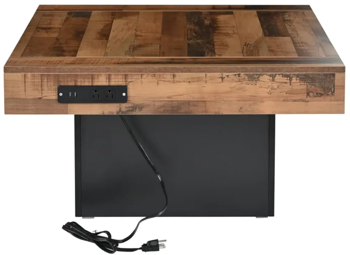 Merax Farmhouse Coffee Table with 2 USB Ports and LED Light