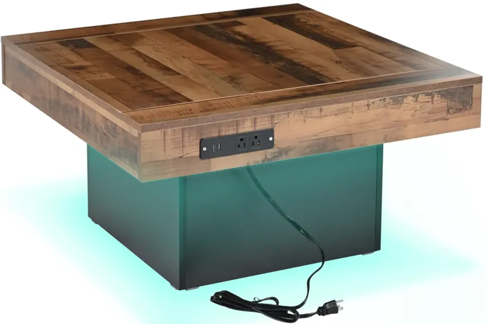 Merax Farmhouse Coffee Table with 2 USB Ports and LED Light