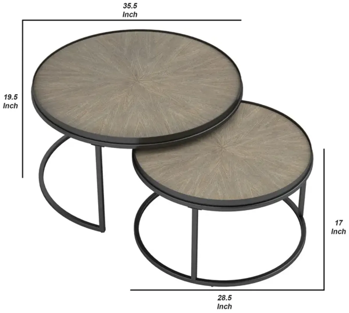 2 Piece Nesting Table with Elm Wood Top, Gray-Benzara