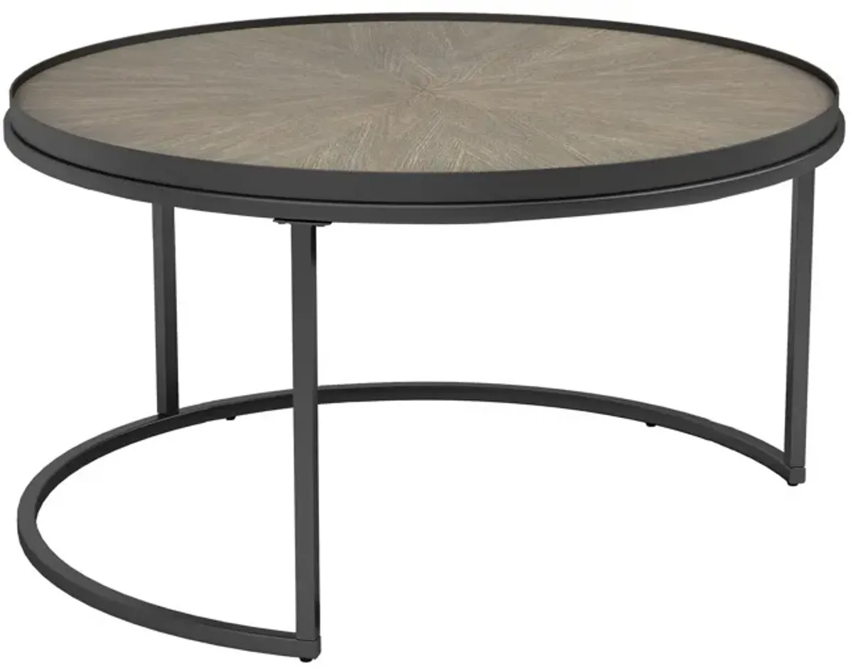 2 Piece Nesting Table with Elm Wood Top, Gray-Benzara