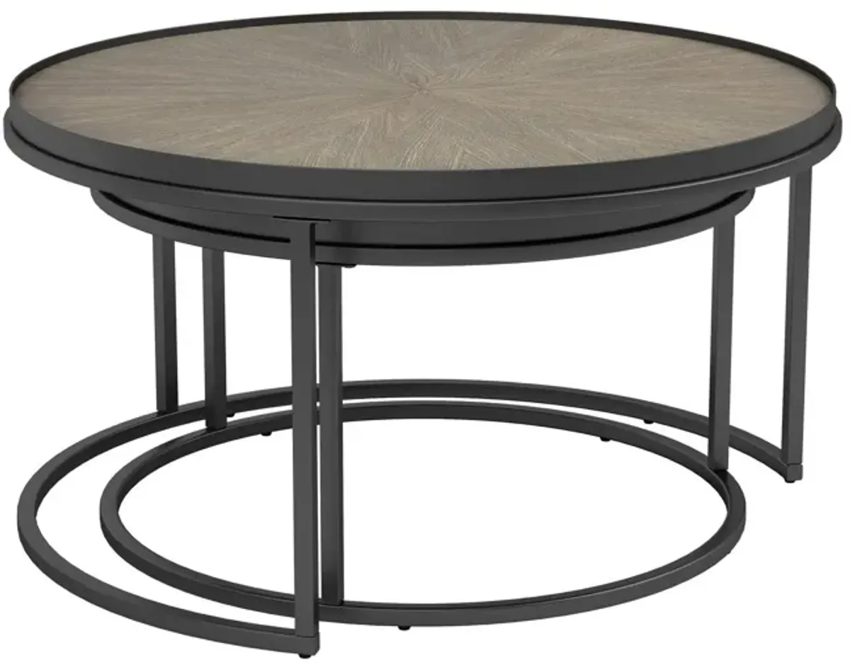 2 Piece Nesting Table with Elm Wood Top, Gray-Benzara