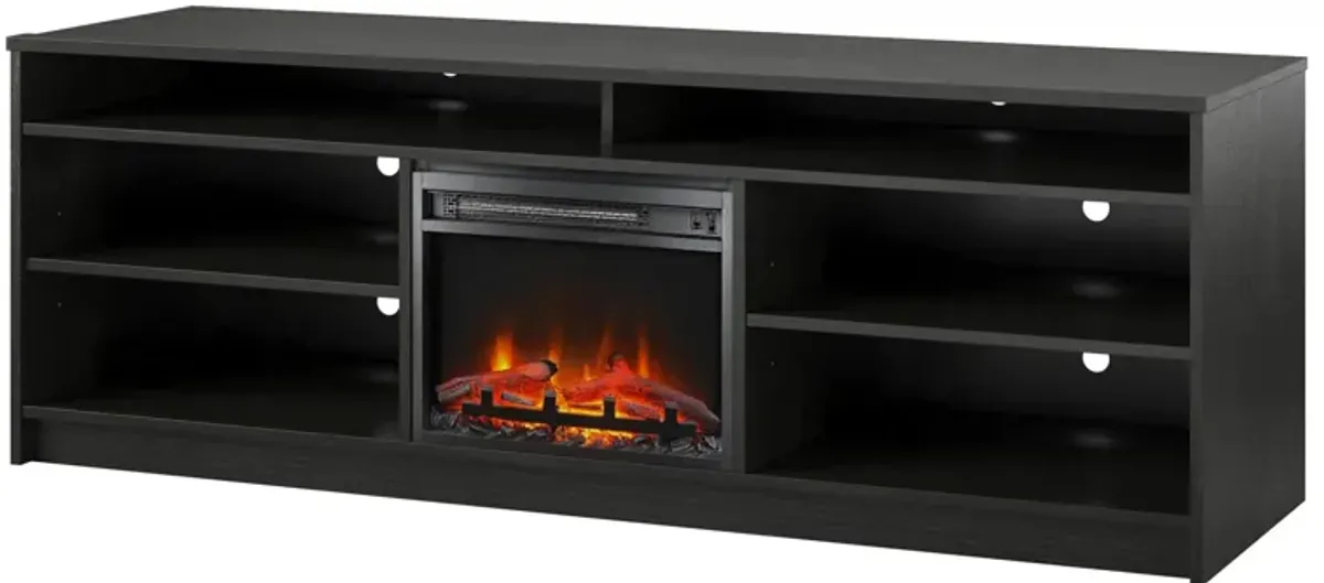 REALROOMS Hickory Hill 75" TV Stand with Electric Fireplace Space Heater and 6 Shelves