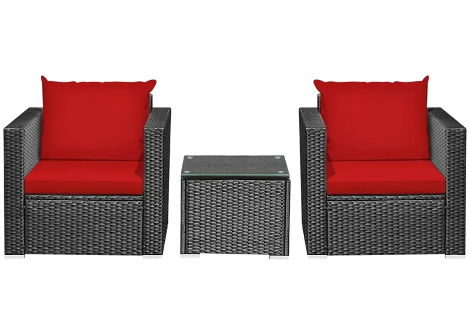 3 Pieces Patio Wicker Conversation Set with Cushion-Red