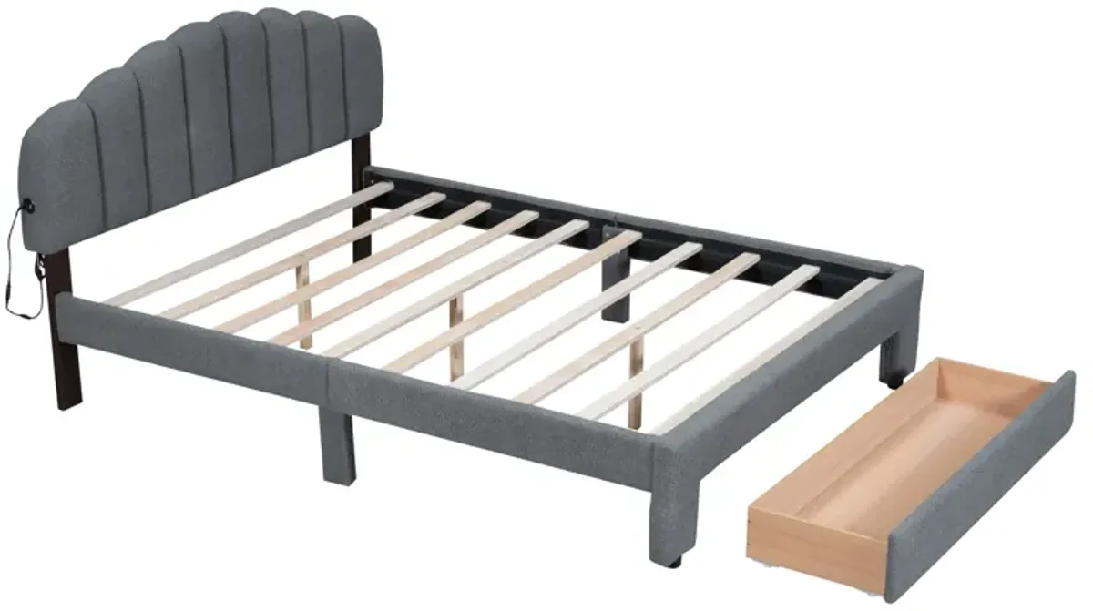 Merax Teddy Fleece  Platform Bed with Drawer