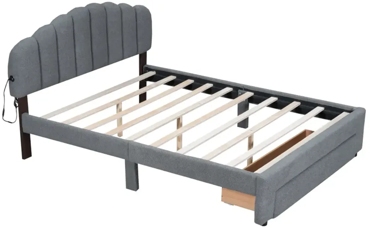 Merax Teddy Fleece  Platform Bed with Drawer