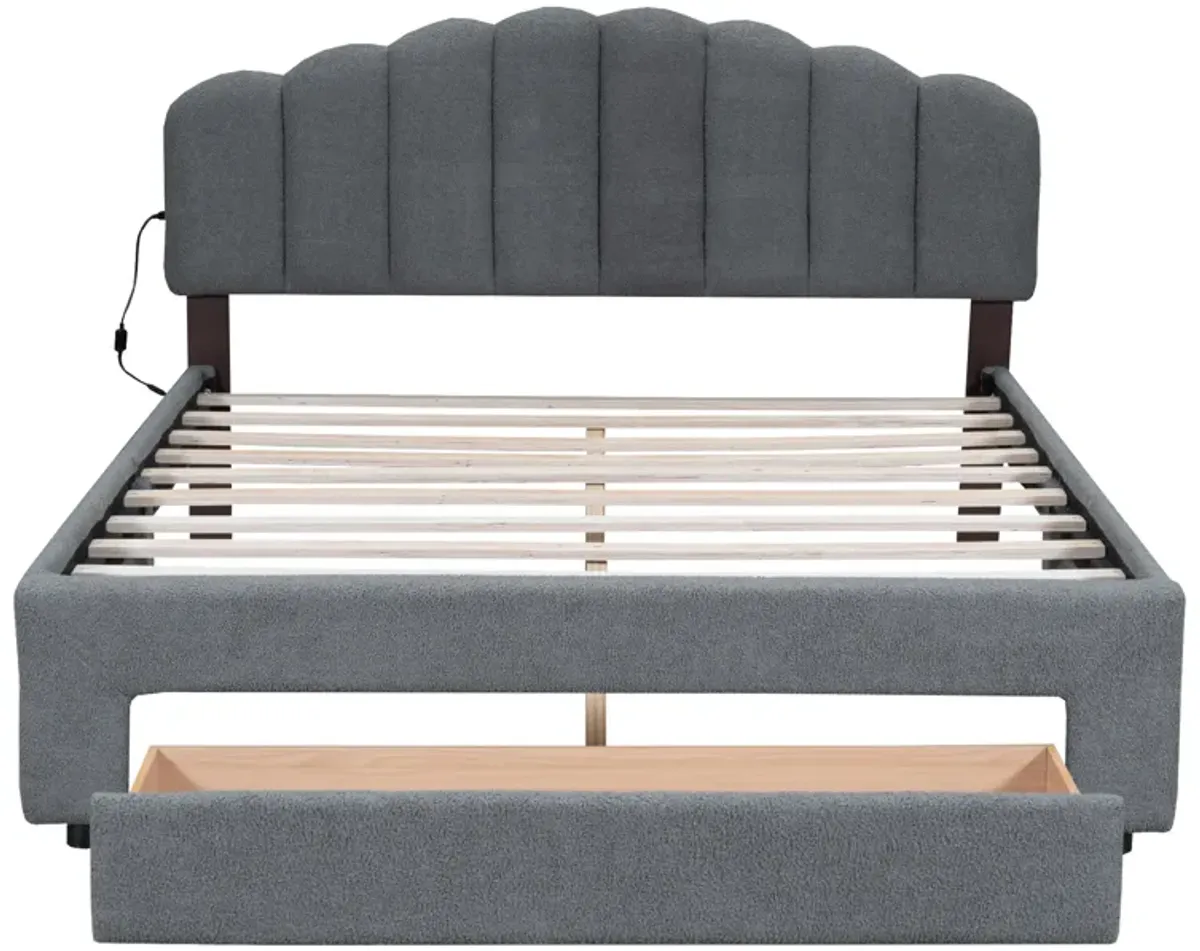 Merax Teddy Fleece  Platform Bed with Drawer