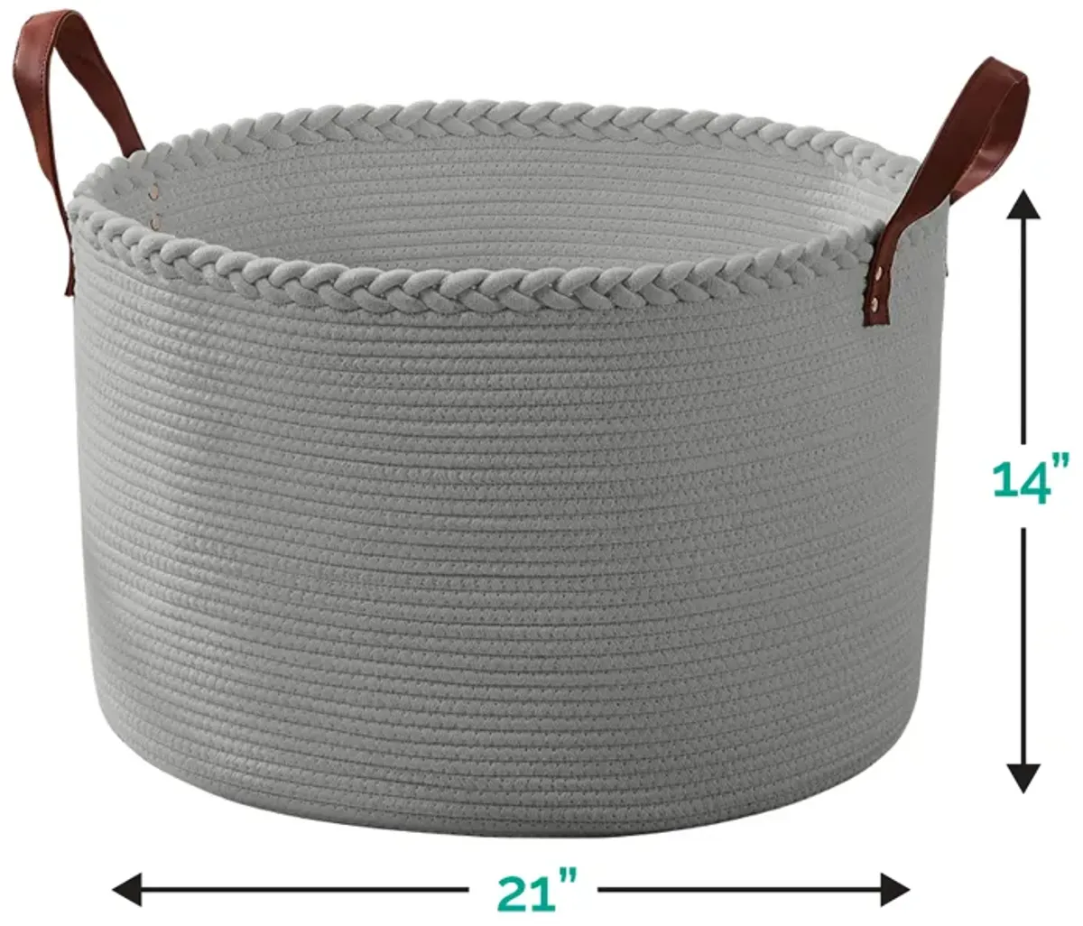 Extra Large Round Cotton Rope Storage Basket Laundry Hamper with Leather Handles